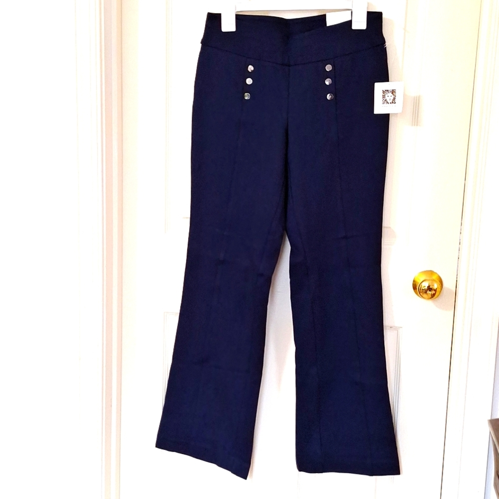 NWT ANNE KLEIN WMNS BOOT CUT SZ4 PONTE NAVY TROUSER